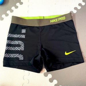 Nike Pro Dri-Fit Black/Highlighter Green Spandex Shorts, small.